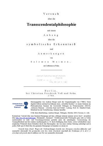Versuch über die Transscendentalphilosophie
