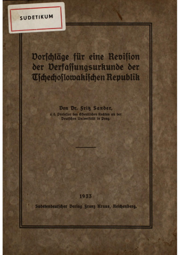 Vorschläge für eine Revision der Verfassungsurkunde der Tschechoslowakischen Republik