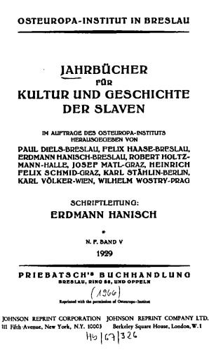 Jahrbücher für Kultur und Geschichte der Slaven