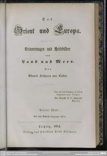 Der Orient und Europa. Erinnerungen und Reisebilder von Land und Meer