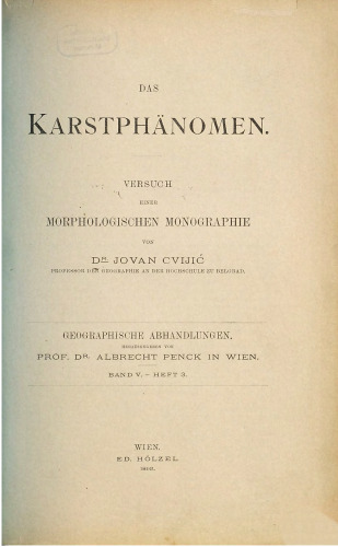 Das Karstphänomen : Versuch einer morphologischen Monographie