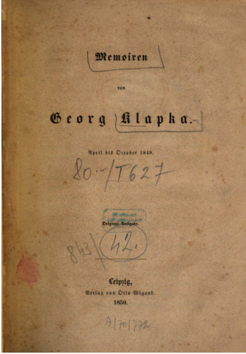 Memoiren April bis Oktober 1849
