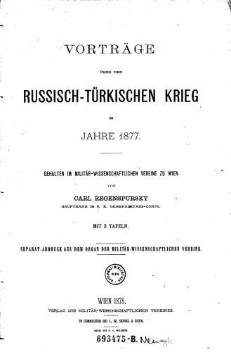 Vorträge über den Russisch-Türkischen Krieg im Jahre 1877