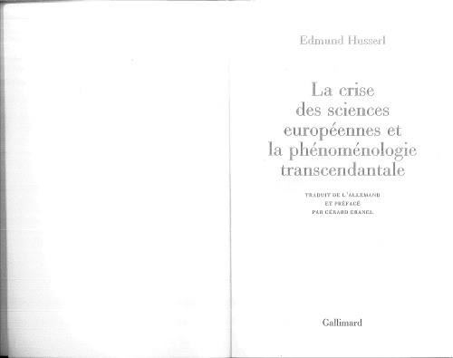 La crise des sciences européennes et la phénoménologie transcendantale