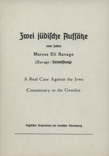 Zwei juedische Aufsaetze vom Juden Marcus Eli Ravage