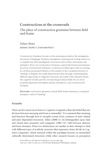 Constructions at the crossroads: The place of construction grammar between field and frame