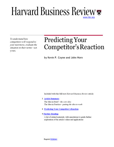 Predicting Your Competitor's Reaction