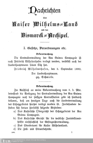 Nachrichten über Kaiser Wilhelms-Land und den Bismarck-Archipel