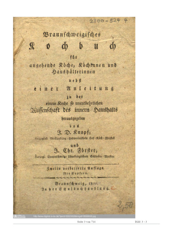 Braunschweigisches Kochbuch für angehende Köche, Köchinnen und Haushälterinnen