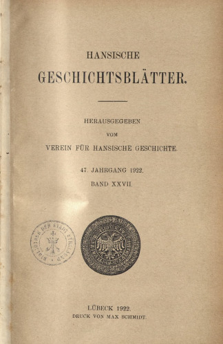 Hansische Geschichtsblätter (Jahrgang 1922)