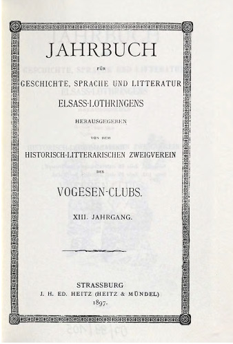 Jahrbuch für Geschichte, Sprache und Literatur Elsass-Lothringens