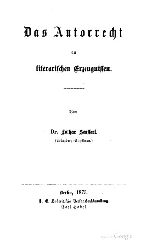 Das Autorrecht an literarischen Erzeugnissen
