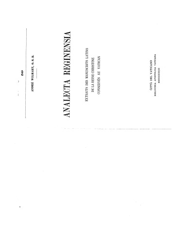 Analecta Reginensia. Extraits des manuscrits latins de la Reine Christine conservés au Vatican