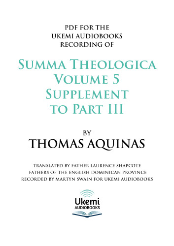 Summa Theologica (vol. 5): Supplement to Part III