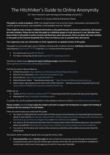 The Hitchhiker's Guide to Online Anonymity - Version 1.1.2 - January 2022