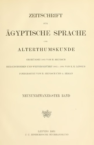 Zeitschrift für Ägyptische Sprache und Altertumskunde