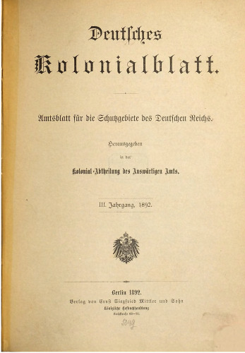 Deutsches Kolonialblatt. Amtsblatt für die Schutzgebiete des Deutschen Reichs