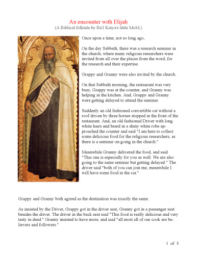 Biblical : An encounter with Elijah - A folktale of modern times