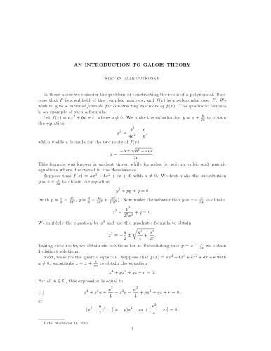 An Introduction to Galois Theory [Lecture notes]