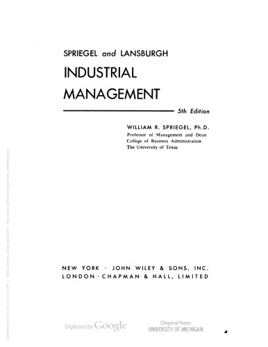 Spriegel and Lansburgh Industrial Management