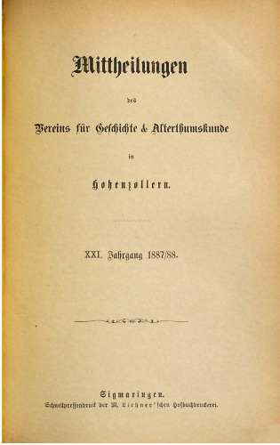 Mitteilungen des Vereins für Geschichte und Altertumskunde in Hohenzollern