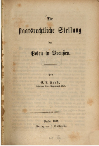 Die staatsrechtliche Stellung der Polen in Preußen