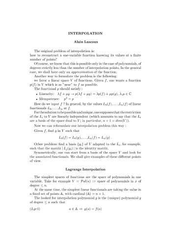 Interpolation (Notes on Interpolation in one and several variables)