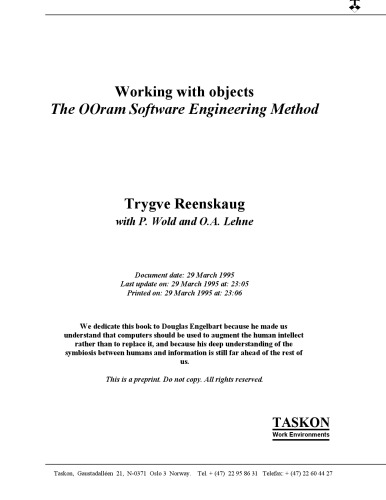 Working With Objects:The Ooram Software Engineering Method