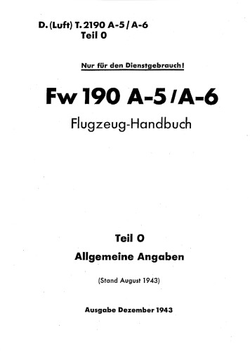 Aircraft Manual - Fw-190 A-5 A-6 Flugzeug-Handbuch Teil 0