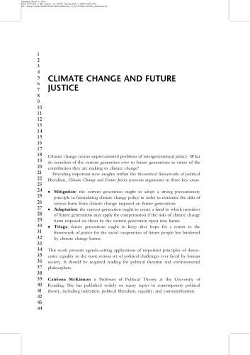 Climate Change and Future Justice: Precaution, Compensation and Triage