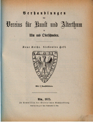 Verhandlungen des Vereins für Kunst und Altertum in Ulm und Oberschwaben