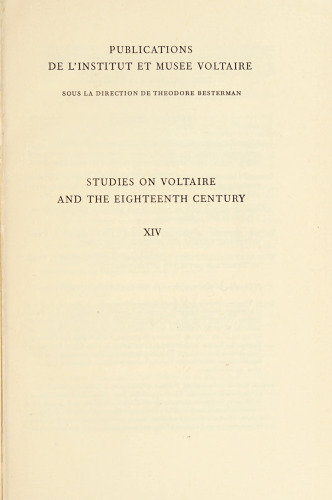 Studies on Voltaire and the Eighteenth Century