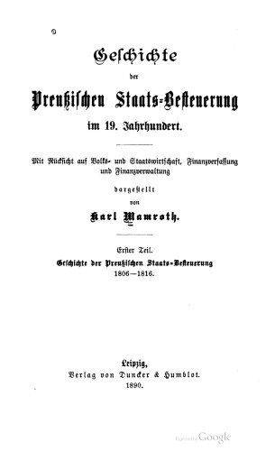 Geschichte der Preußischen Staats - Besteuerung 1806-1816