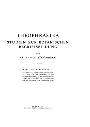 Theophrastea: Studien zur botanischen Begriffsbildung