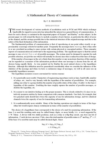 [Article] A Mathematical Theory of Communication