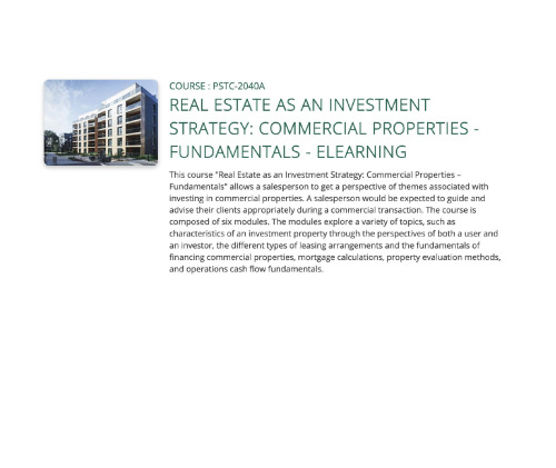 Post-Registration Phase Course 4 - Understanding Commercial Real Estate as an Investment - Fundamentals