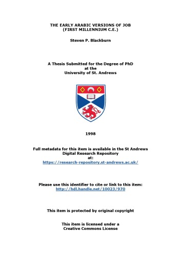 The Early Arabic Versions of Job (first millennium C. E.) (PhD Thesis)