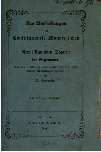 Die Verfassungen der constitutionell-monarchischen und republikanischen Staaten der Gegenwart / England