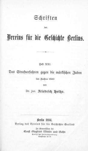 Das Strafverfahren gegen die märkischen Juden im Jahre 1510