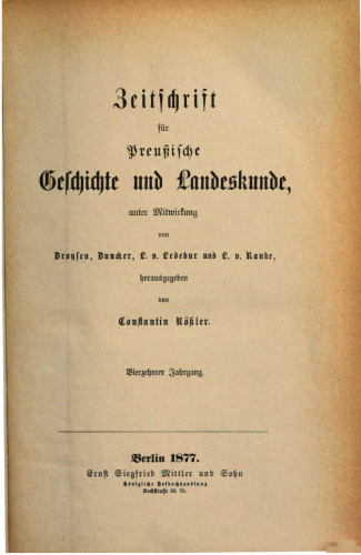 Zeitschrift für preussische Geschichte und Landeskunde