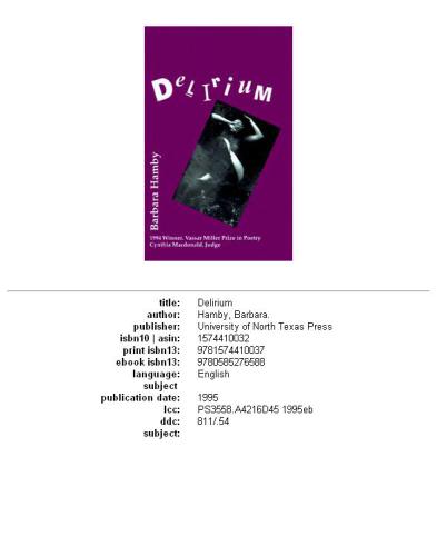 Delirium (Vassar Miller Prize in Poetry)