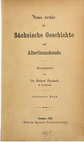 Neues Archiv für Sächsische Geschichte und Altertumskunde