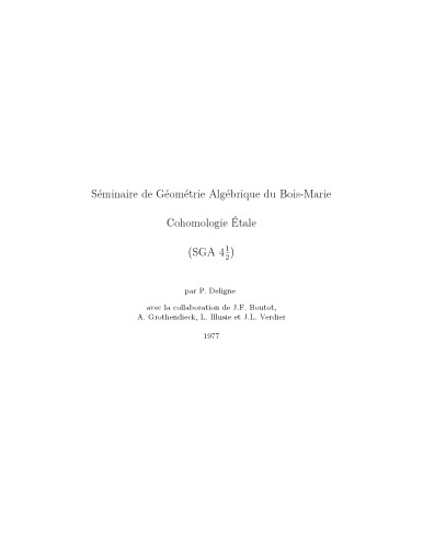 SGA 4 et demi: Cohomologie etale