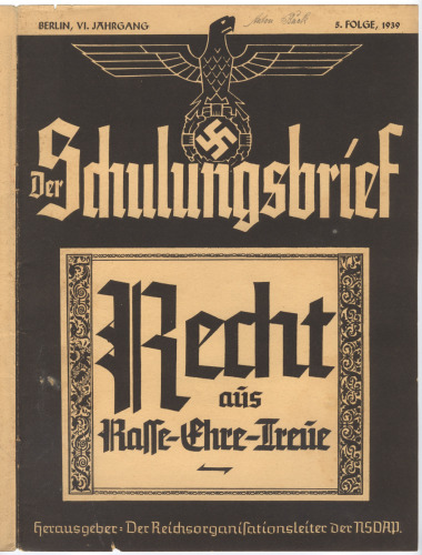 NSDAP Schulungsbrief 1939_05 „Recht aus Rasse - Ehre - Treue“