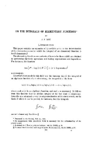 On the integrals of elementary functions