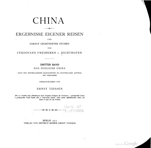 China : Ergebnisse eigener Reisen und darauf gegründeter Studien