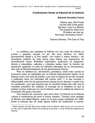 Confesiones frente al tribunal de la historia/ Eduardo González Cueva