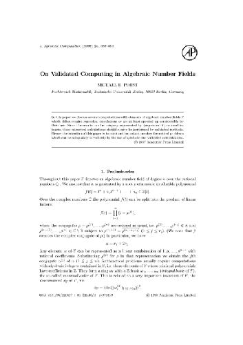 Validated computing in algebraic number fields