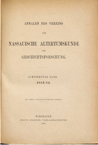 Annalen des Vereins für Nassauische Altertumskunde und Geschichtsforschung