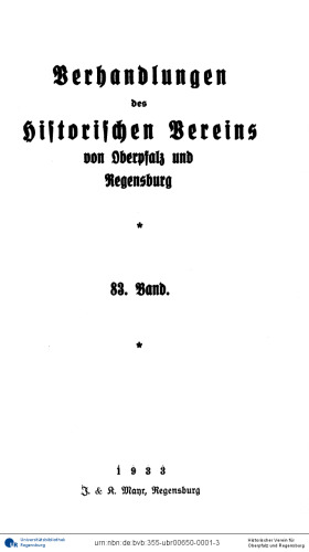 Verhandlungen des Historischen Vereins für Oberpfalz und Regensburg